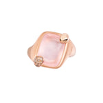 Ritratto anello oro rosa, quarzo rosa e diamanti