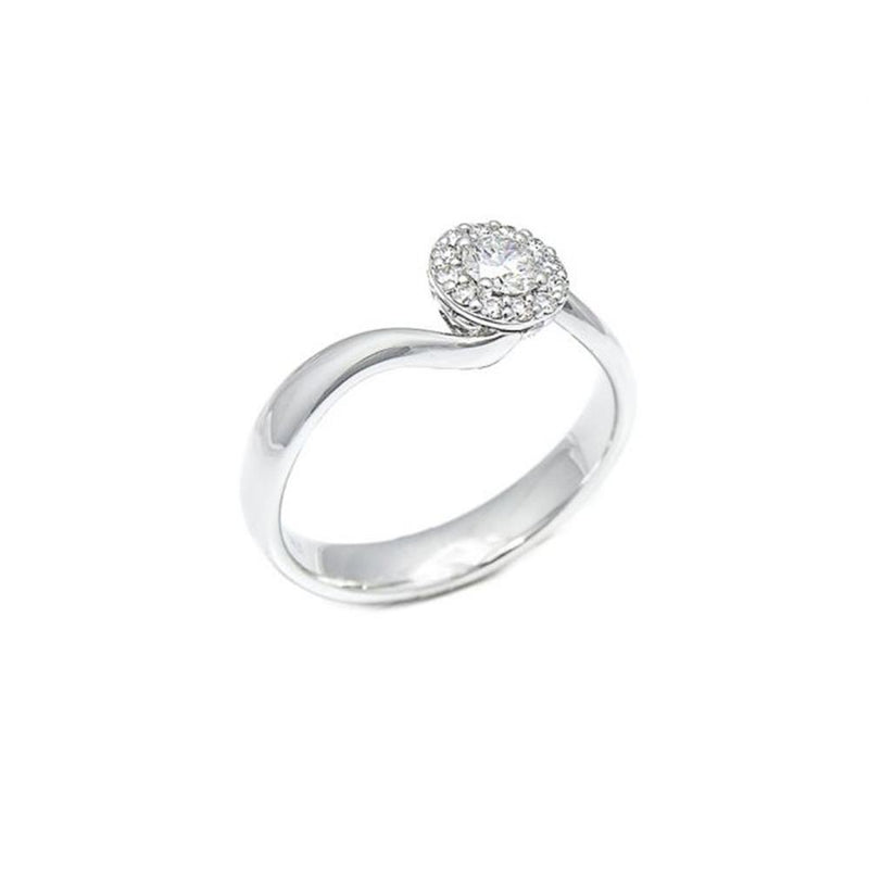 Anello solitario valentin Anniversary con contorno diamanti, 0.34ct.